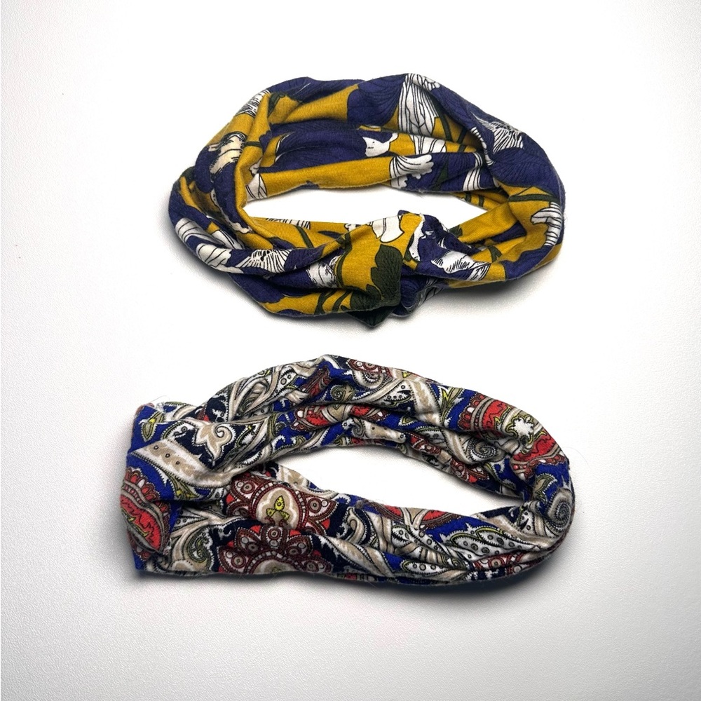Patterned Knotted Headband Set - Blue and Yellow